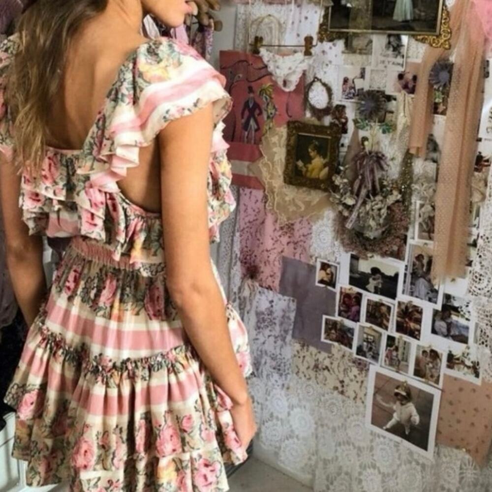 LOVESHACKFANCY Marina Ribbon Dress Pink Ruffle Coquette Feminine Princesscore M - Picture 14 of 14